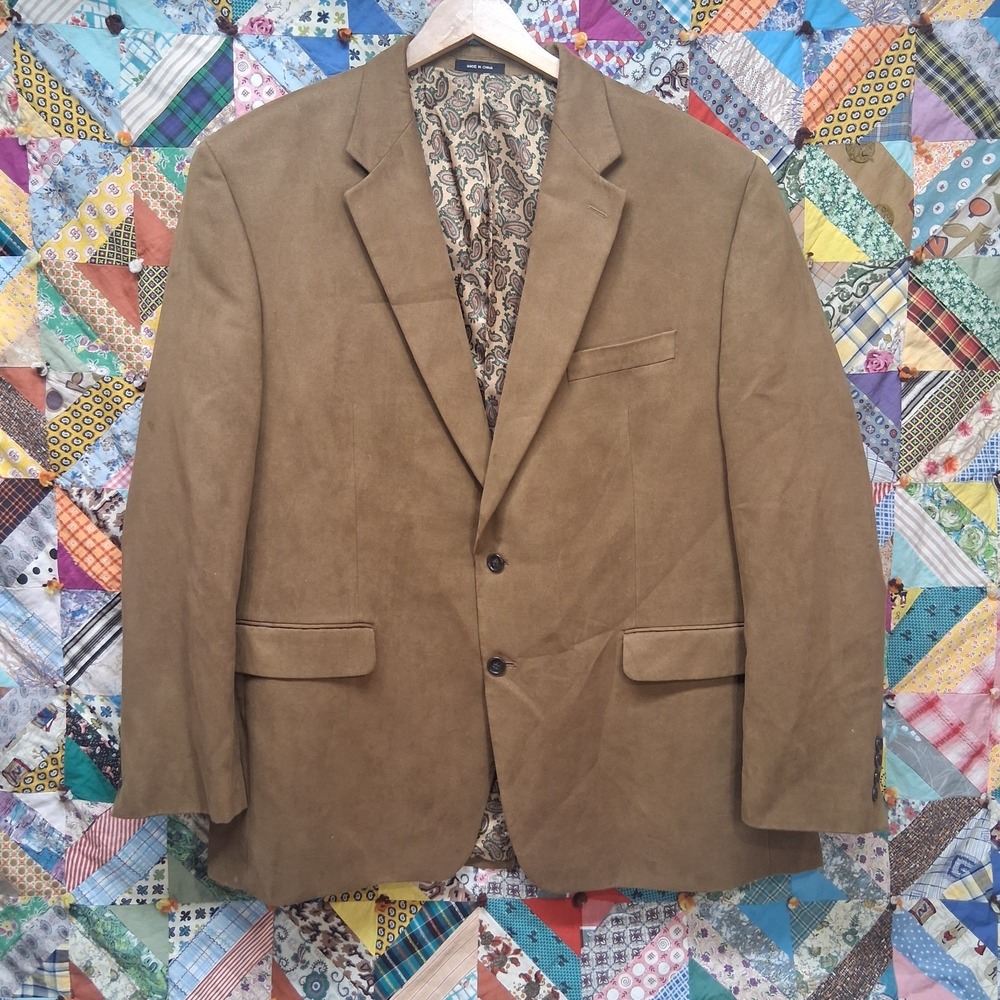 Ralph Lauren LRL Tan Faux Suede Sports Coat Blazer Size 48R Paisley Lining